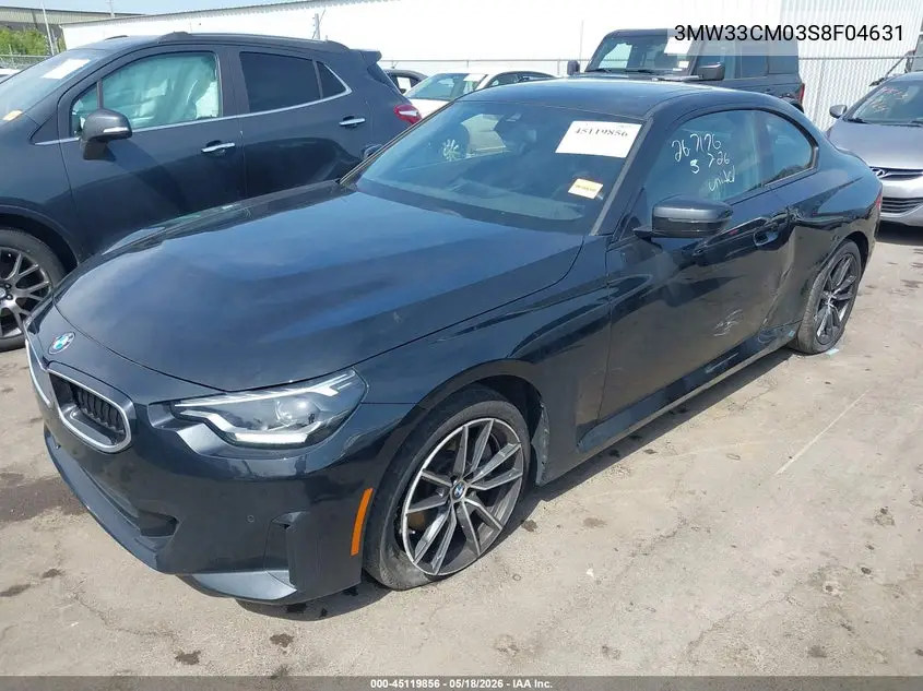 2025 BMW 230I xDrive VIN: 3MW33CM03S8F04631 Lot: 45119856