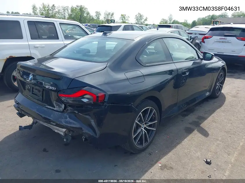 2025 BMW 230I xDrive VIN: 3MW33CM03S8F04631 Lot: 45119856