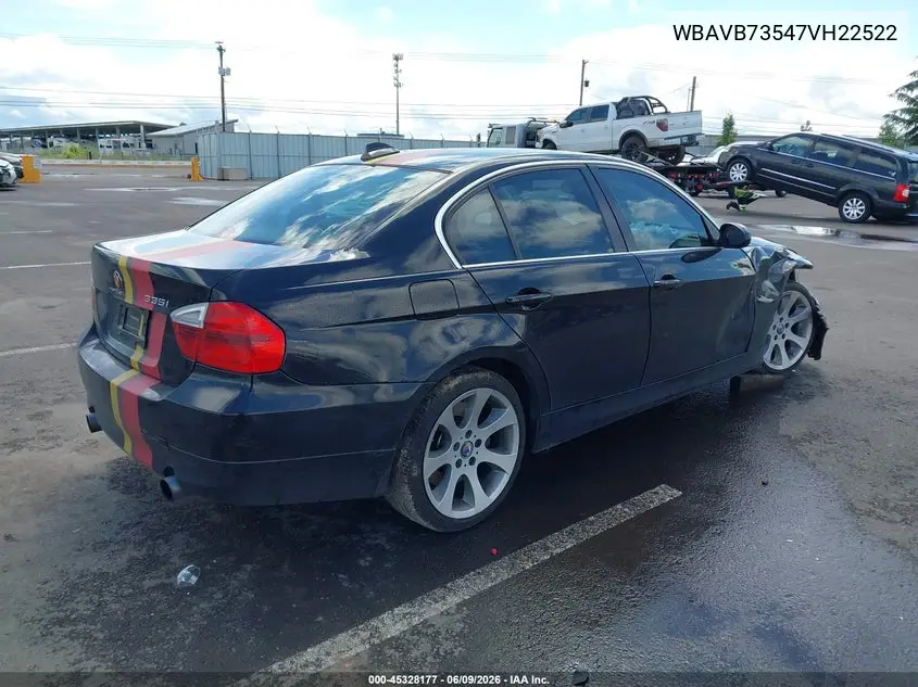2007 BMW 335I VIN: WBAVB73547VH22522 Lot: 45328177