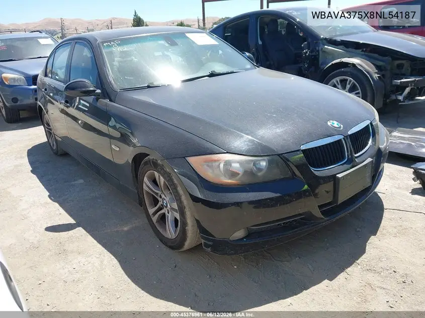 2008 BMW 328I VIN: WBAVA375X8NL54187 Lot: 45376961