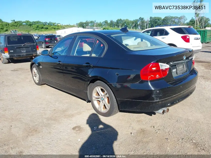 2008 BMW 328Xi VIN: WBAVC73538KP38451 Lot: 45382991