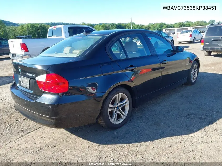2008 BMW 328Xi VIN: WBAVC73538KP38451 Lot: 45382991
