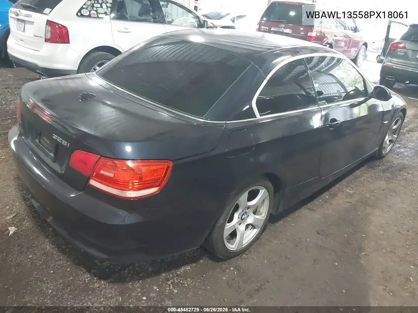 2008 BMW 328I VIN: WBAWL13558PX18061 Lot: 45482729
