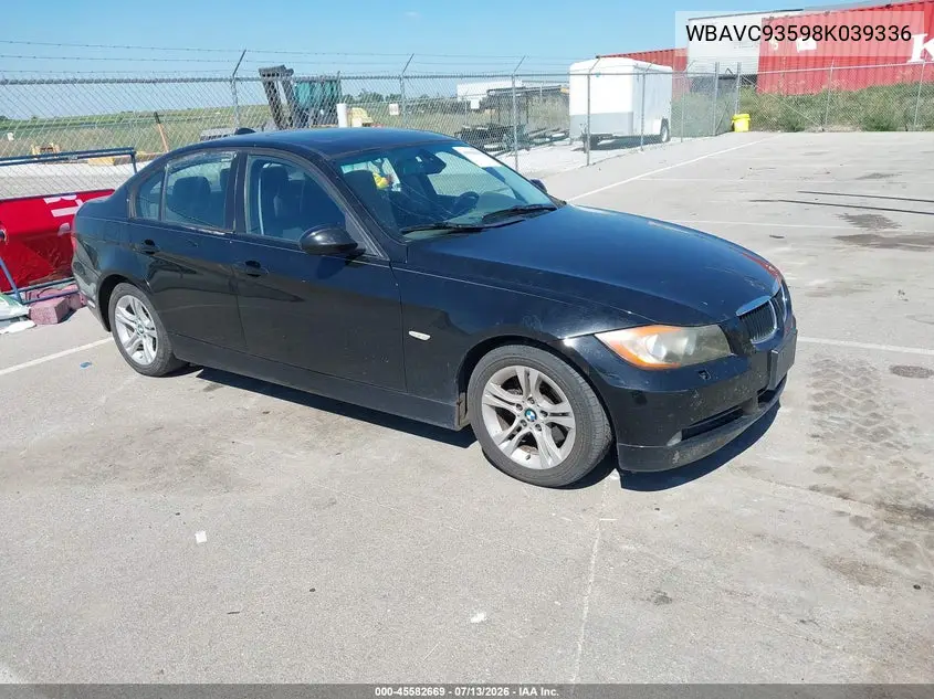 2008 BMW 328Xi VIN: WBAVC93598K039336 Lot: 45582669