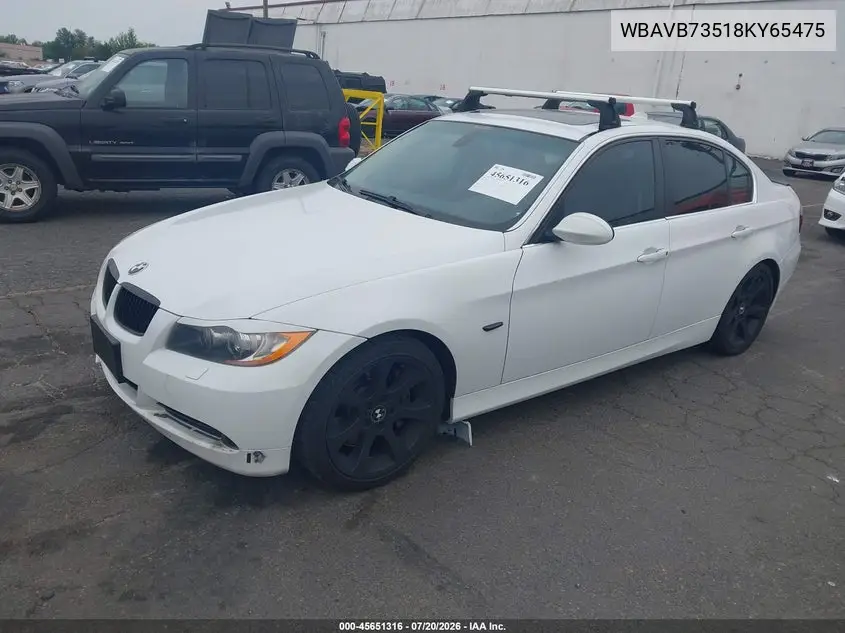 2008 BMW 335I VIN: WBAVB73518KY65475 Lot: 45651316
