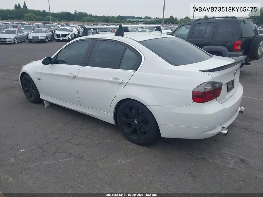 2008 BMW 335I VIN: WBAVB73518KY65475 Lot: 45651316