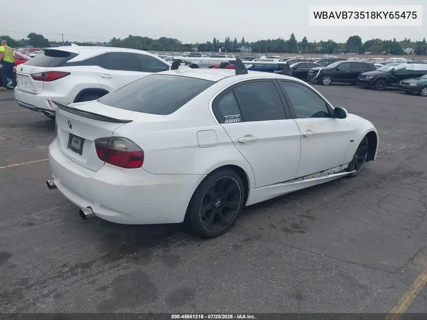 2008 BMW 335I VIN: WBAVB73518KY65475 Lot: 45651316
