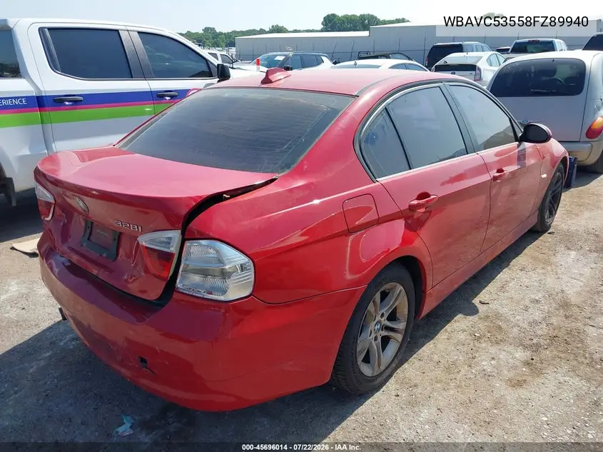2008 BMW 328I VIN: WBAVC53558FZ89940 Lot: 45696014