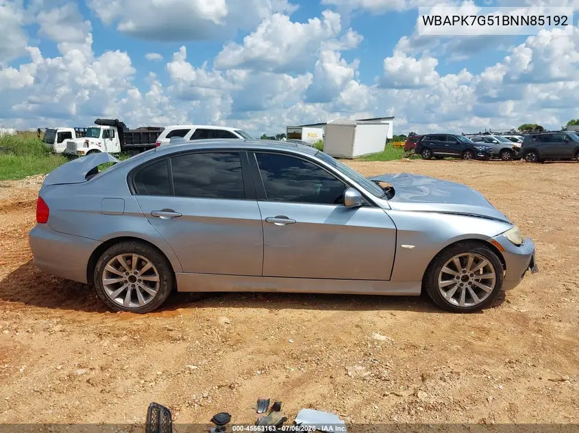 2011 BMW 328I xDrive VIN: WBAPK7G51BNN85192 Lot: 45563163