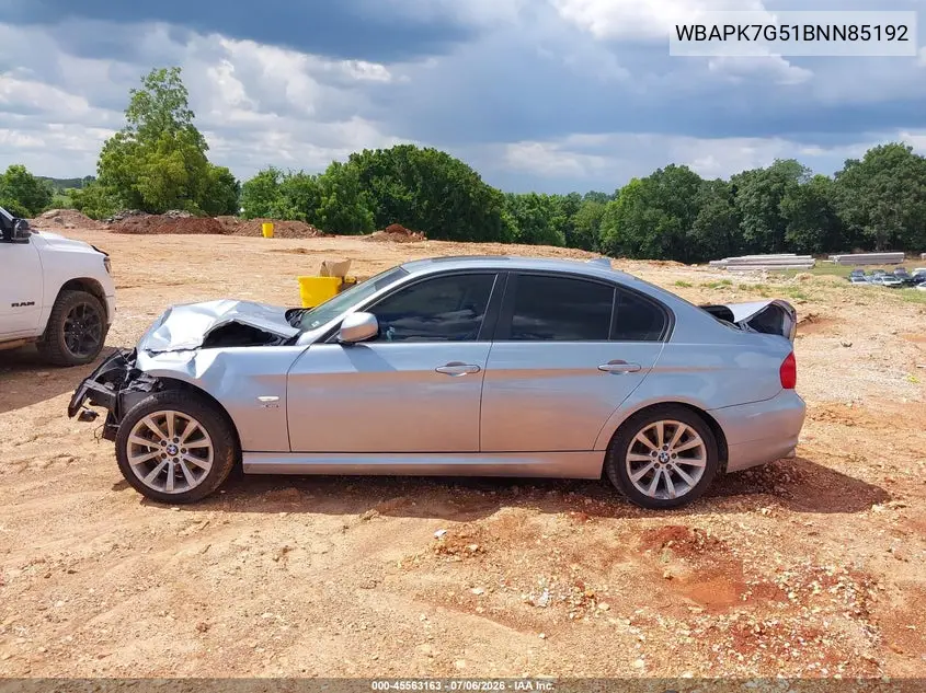 2011 BMW 328I xDrive VIN: WBAPK7G51BNN85192 Lot: 45563163