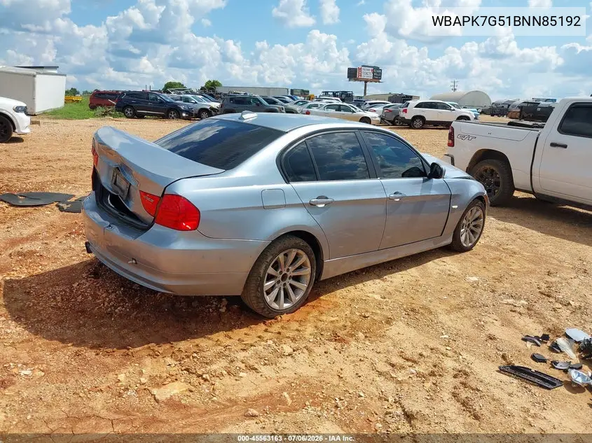 2011 BMW 328I xDrive VIN: WBAPK7G51BNN85192 Lot: 45563163