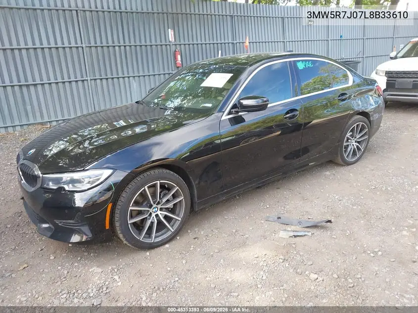 2020 BMW 330I xDrive VIN: 3MW5R7J07L8B33610 Lot: 45313393