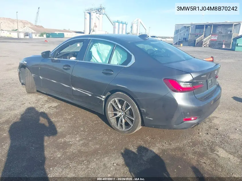 2021 BMW 330I VIN: 3MW5R1J04M8B70242 Lot: 45159511