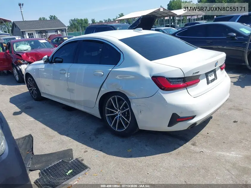2022 BMW 330I xDrive VIN: 3MW5R7J0XN8C55171 Lot: 45615984