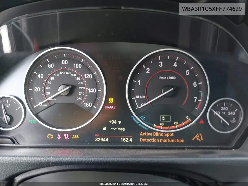 2015 BMW 435I VIN: WBA3R1C5XFF774629 Lot: 45356611