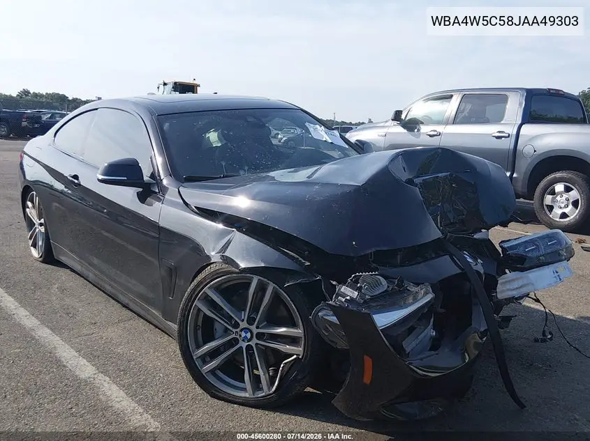 2018 BMW 430I xDrive VIN: WBA4W5C58JAA49303 Lot: 45600280