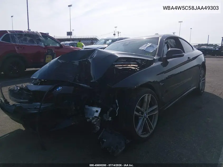 2018 BMW 430I xDrive VIN: WBA4W5C58JAA49303 Lot: 45600280