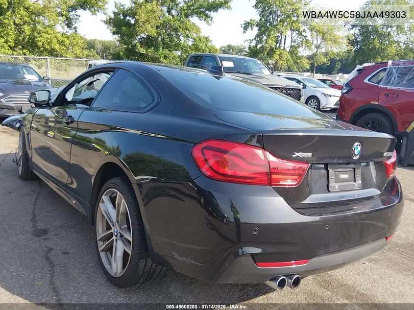 2018 BMW 430I xDrive VIN: WBA4W5C58JAA49303 Lot: 45600280