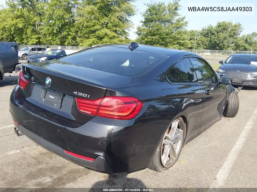2018 BMW 430I xDrive VIN: WBA4W5C58JAA49303 Lot: 45600280
