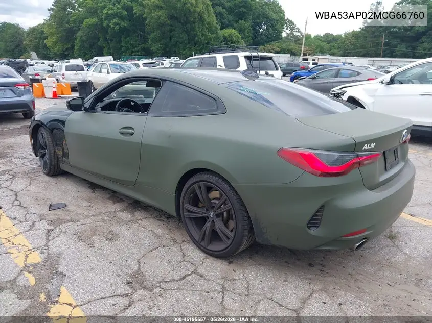 2021 BMW 430I VIN: WBA53AP02MCG66760 Lot: 45195557