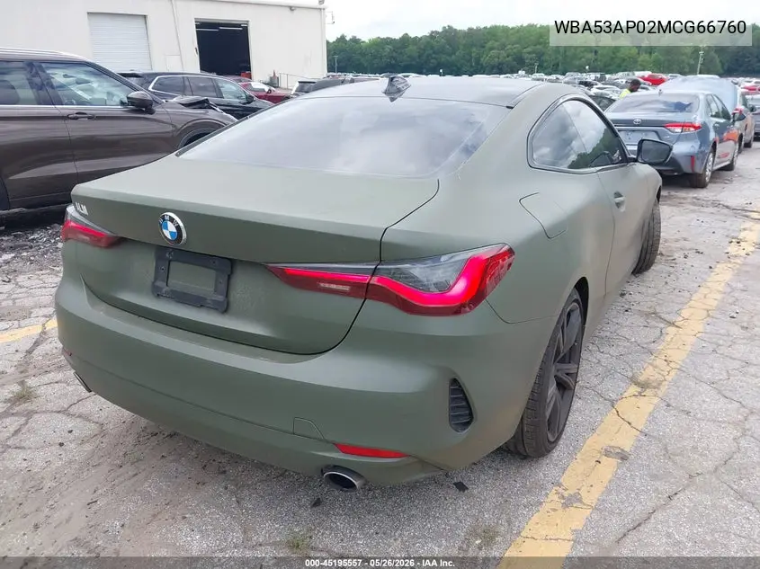 2021 BMW 430I VIN: WBA53AP02MCG66760 Lot: 45195557