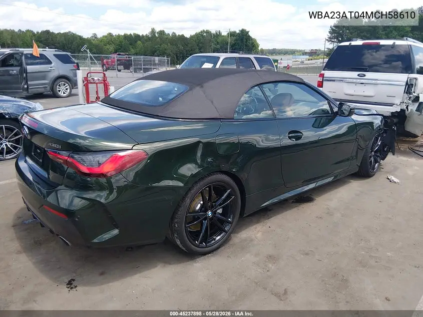 2021 BMW 430I VIN: WBA23AT04MCH58610 Lot: 45237898