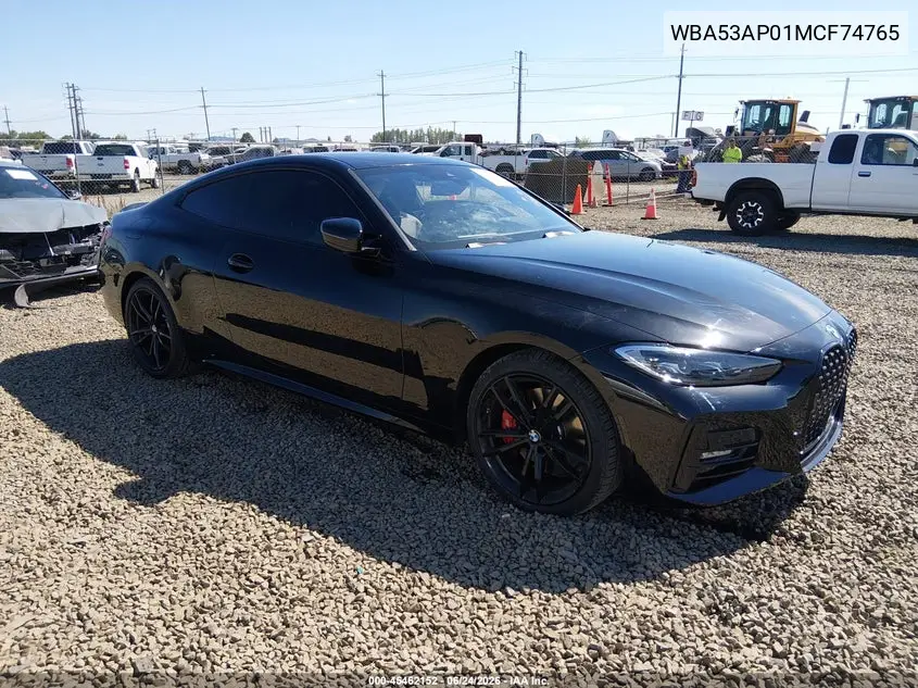 2021 BMW 430I VIN: WBA53AP01MCF74765 Lot: 45462152