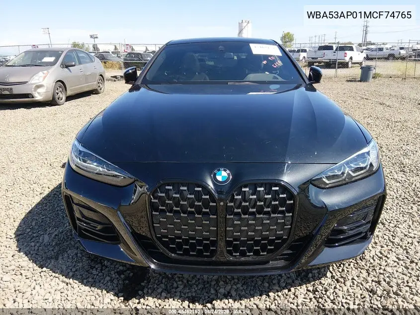 2021 BMW 430I VIN: WBA53AP01MCF74765 Lot: 45462152