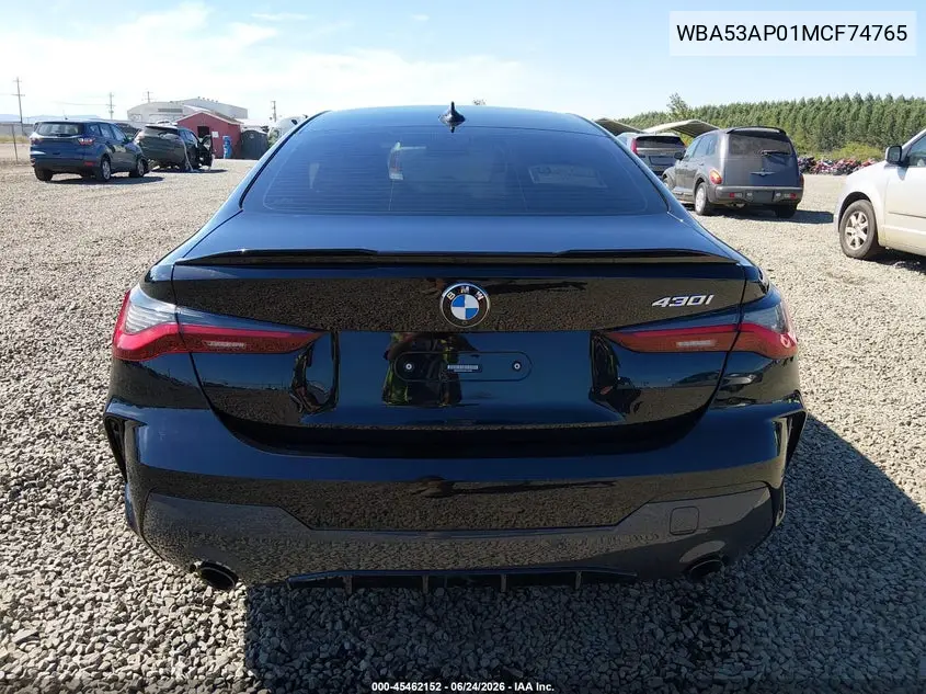 2021 BMW 430I VIN: WBA53AP01MCF74765 Lot: 45462152