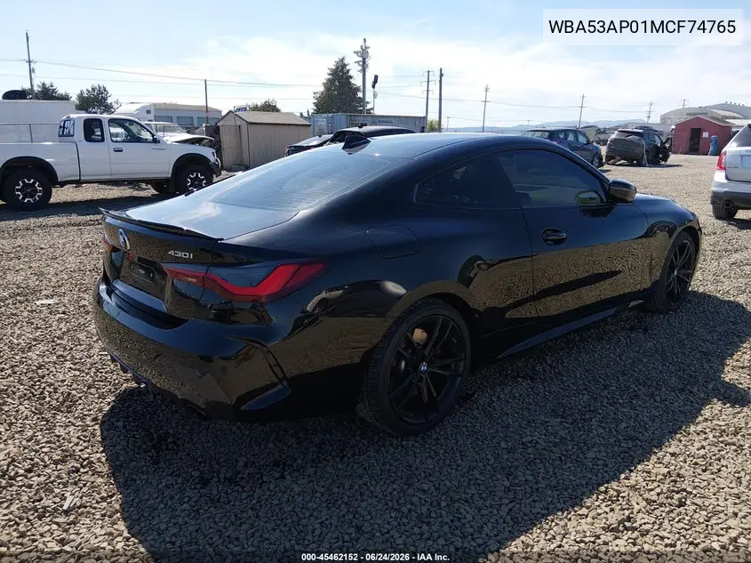 2021 BMW 430I VIN: WBA53AP01MCF74765 Lot: 45462152