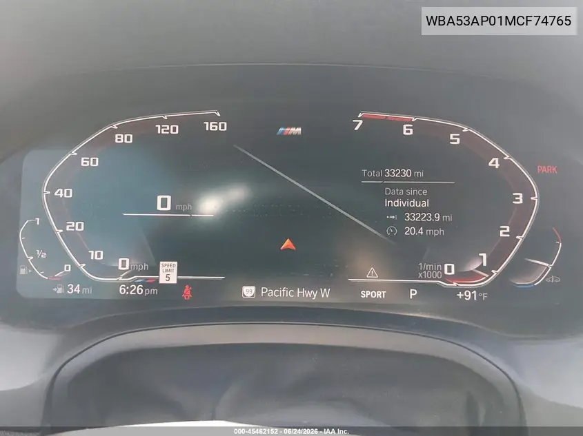 2021 BMW 430I VIN: WBA53AP01MCF74765 Lot: 45462152