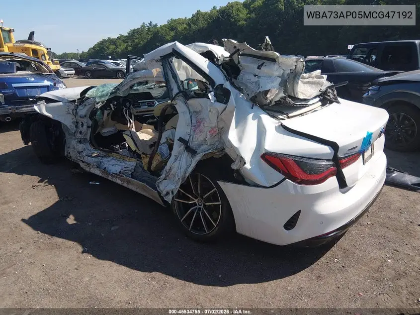 2021 BMW 430I xDrive VIN: WBA73AP05MCG47192 Lot: 45534755