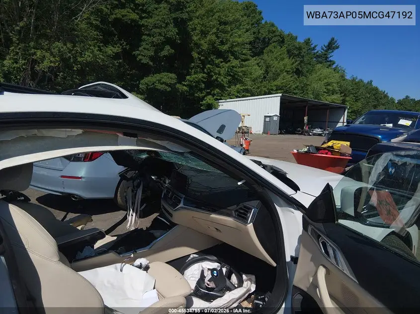 2021 BMW 430I xDrive VIN: WBA73AP05MCG47192 Lot: 45534755