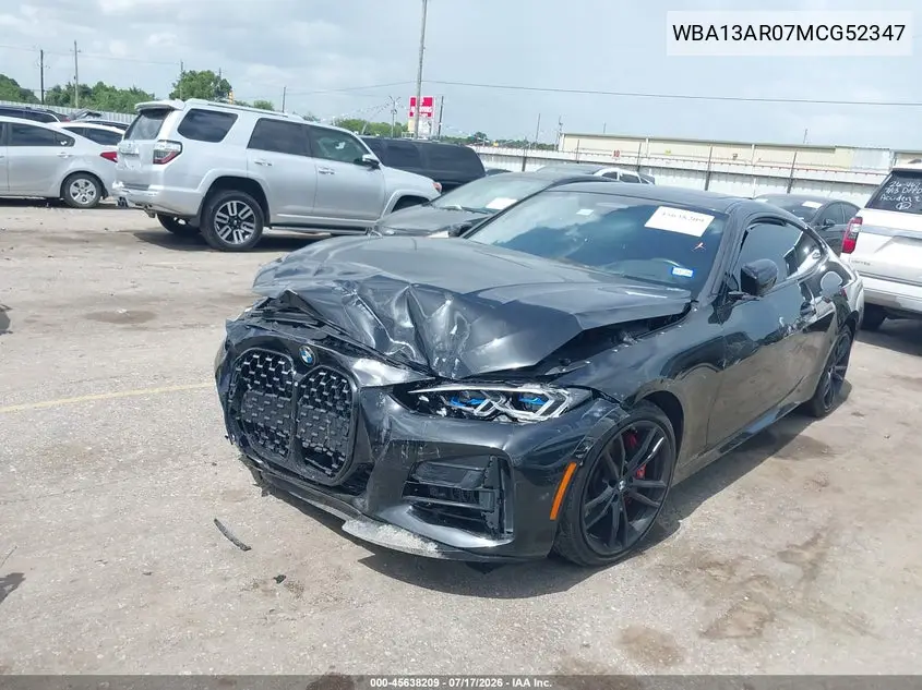 2021 BMW M440I xDrive VIN: WBA13AR07MCG52347 Lot: 45638209