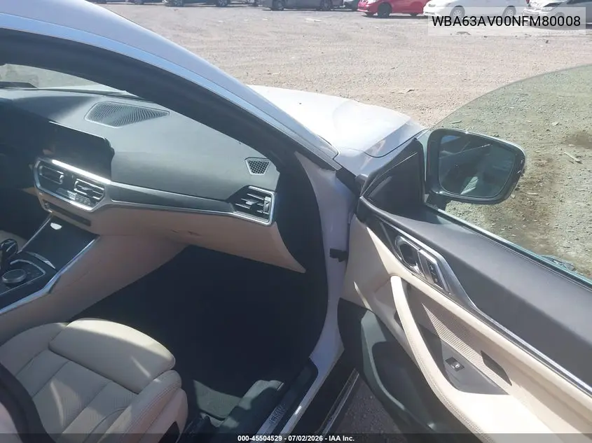 2022 BMW 430I Gran Coupe VIN: WBA63AV00NFM80008 Lot: 45504529