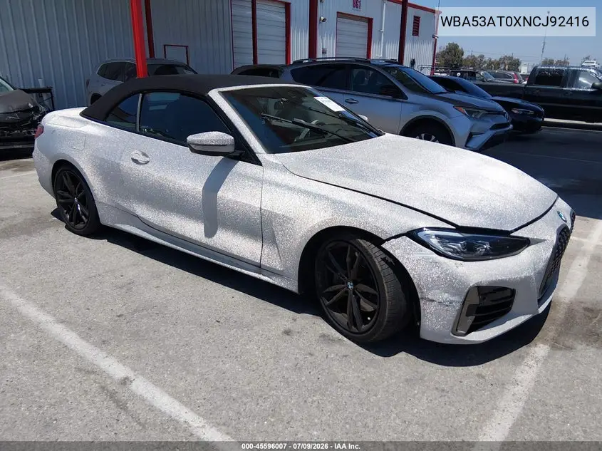 2022 BMW M440I VIN: WBA53AT0XNCJ92416 Lot: 45596007