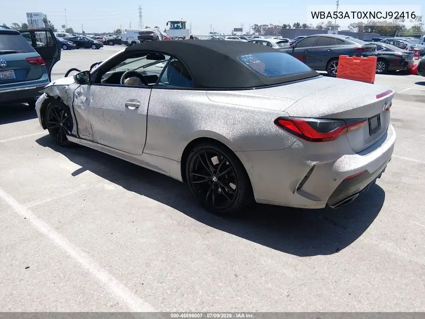 2022 BMW M440I VIN: WBA53AT0XNCJ92416 Lot: 45596007
