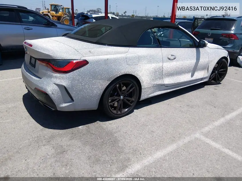 2022 BMW M440I VIN: WBA53AT0XNCJ92416 Lot: 45596007