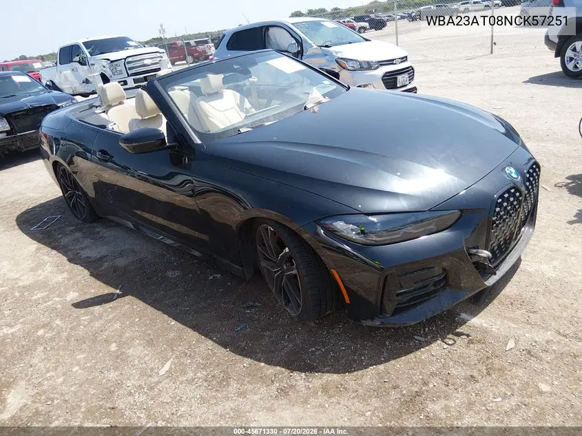 2022 BMW 430I VIN: WBA23AT08NCK57251 Lot: 45671330