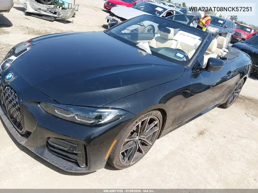 2022 BMW 430I VIN: WBA23AT08NCK57251 Lot: 45671330