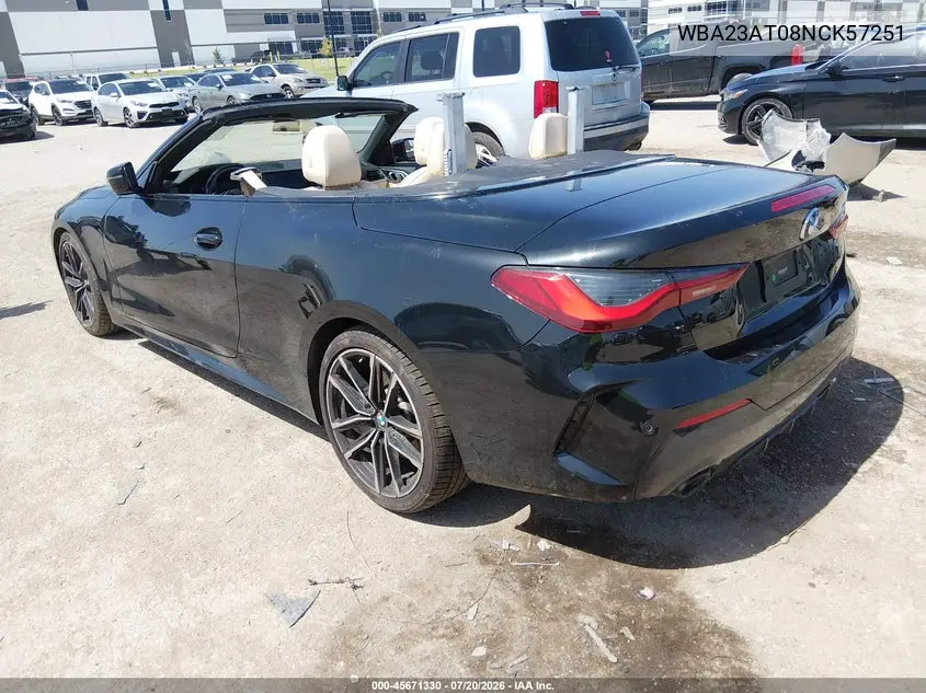 2022 BMW 430I VIN: WBA23AT08NCK57251 Lot: 45671330
