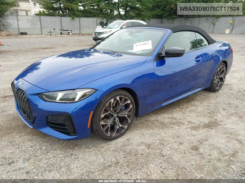 2025 BMW 430I VIN: WBA33DB07SCT17524 Lot: 45539063