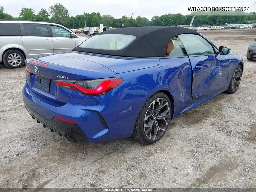 2025 BMW 430I VIN: WBA33DB07SCT17524 Lot: 45539063