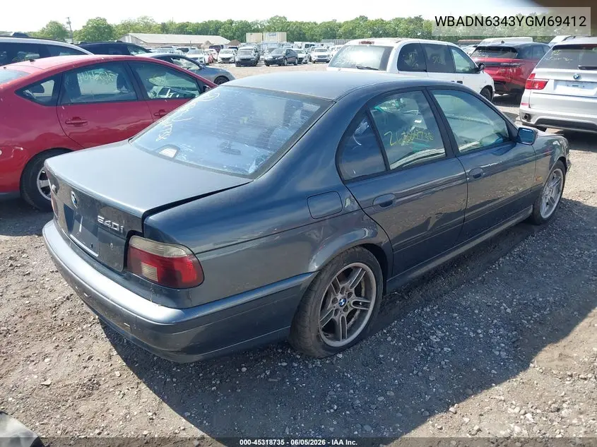 2000 BMW 540Ia VIN: WBADN6343YGM69412 Lot: 45318735