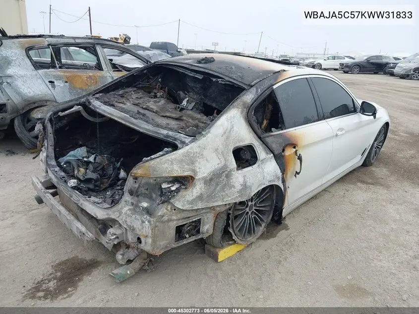 2019 BMW 530I VIN: WBAJA5C57KWW31833 Lot: 45302773