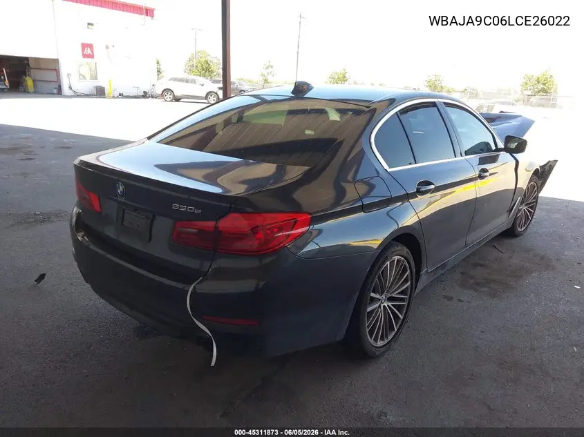 2020 BMW 530E Iperformance VIN: WBAJA9C06LCE26022 Lot: 45311873