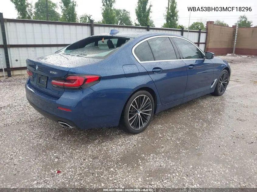 2021 BMW 530I VIN: WBA53BH03MCF18296 Lot: 45179806