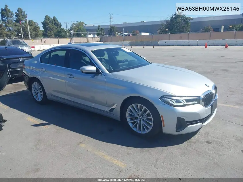 2021 BMW 530I VIN: WBA53BH00MWX26146 Lot: 45575800