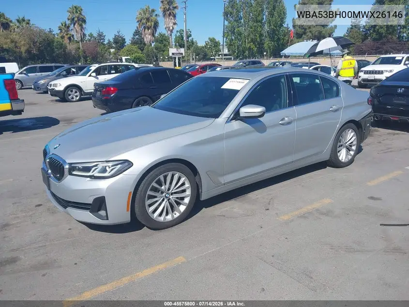 2021 BMW 530I VIN: WBA53BH00MWX26146 Lot: 45575800