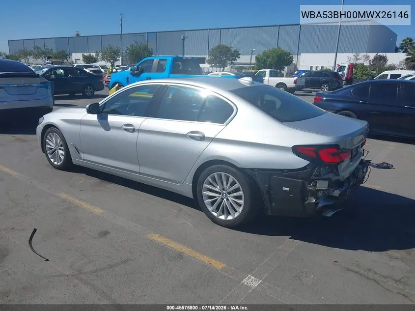 2021 BMW 530I VIN: WBA53BH00MWX26146 Lot: 45575800